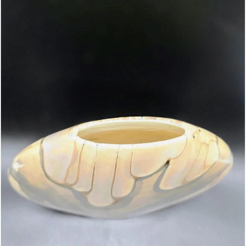 Vintage Neilson Iridescent Art Pottery Hollywood Regency Ceramic Oval Vase 7.75